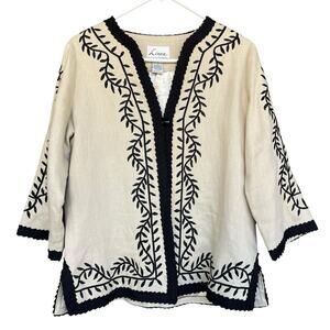 Linea Louis Dell'Olio Jacket Blazer Women Small Linen Embroidered Cream